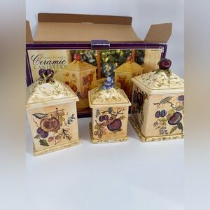 Capriware Hand Painted Ceramic Canisters with a Fruit Design